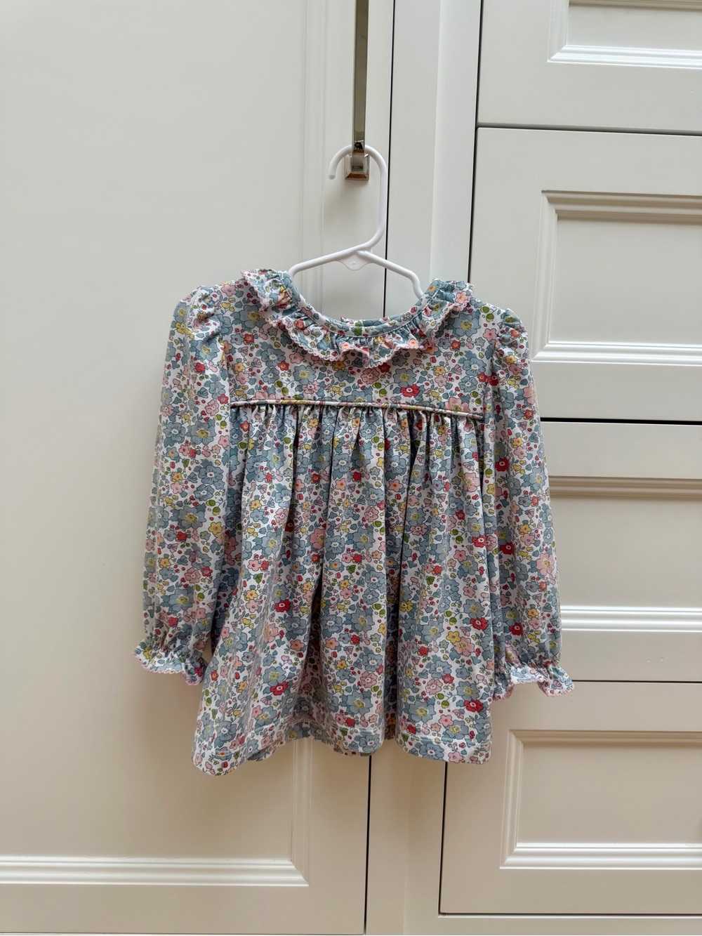 Shrimp & Grits Floral Ruffle Collar Tunic Top 4T Liberty-Style Print EUC